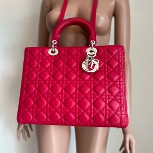 Christian Dior My Lady Dior Large Hot Pink Handbag Cannage Leather Shoulder Bag